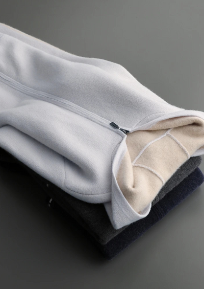 100% CASHMERE TWO -TONE ZIPPER HOODIE