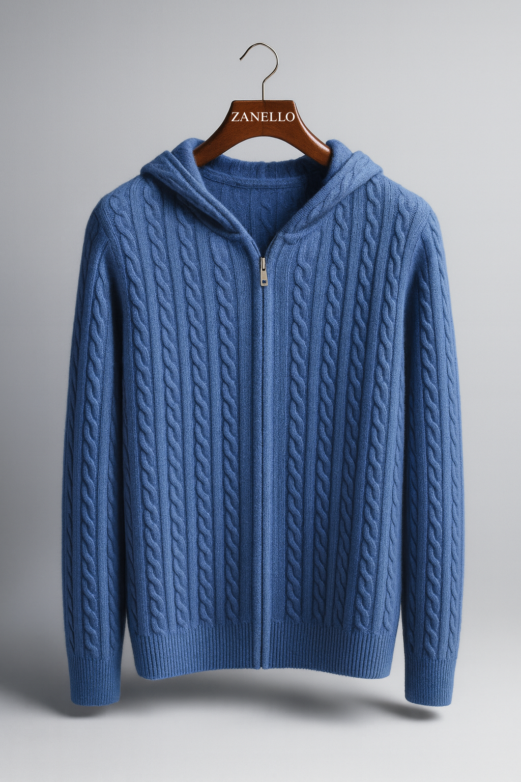 100% CASHMERE CABLE KNIT ZIPPER HOODIE