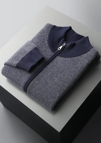 100% CASHMERE JACQUARD ZIP CARDIGAN