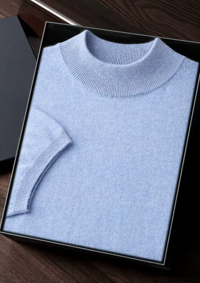 100% CASHMERE MOCK NECK T-SHIRT